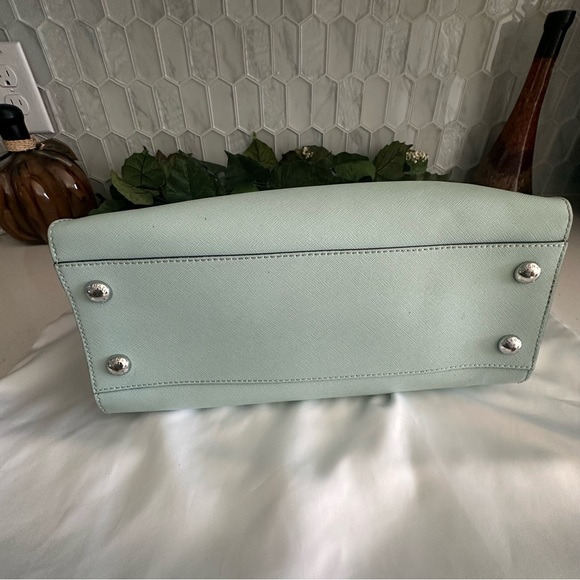 Michael Kors Mint Green Leather Satchel With Silver-Tone Hardware & Dust Bag - Picture 9 of 14
